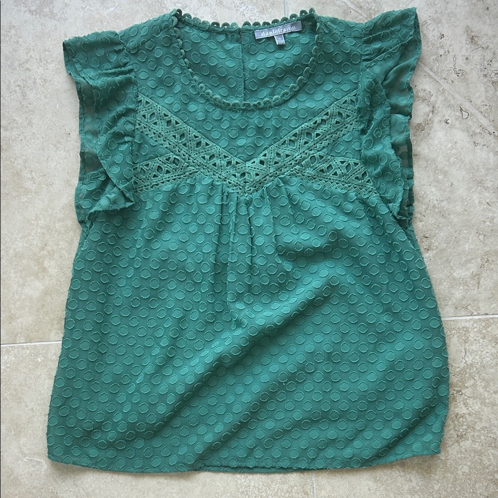 Daniel Rainn Green Textured Blouse with Lace Detail
